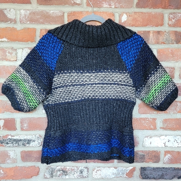 Free People Cable Knit Wool Blend Short Sleeve Sweater | Small | Gray & Blue - Picture 3 of 14